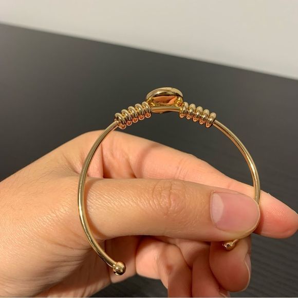 NEW Nordstrom Gold Plated Coral Center Gem Open Ended Bangle - Picture 4 of 9